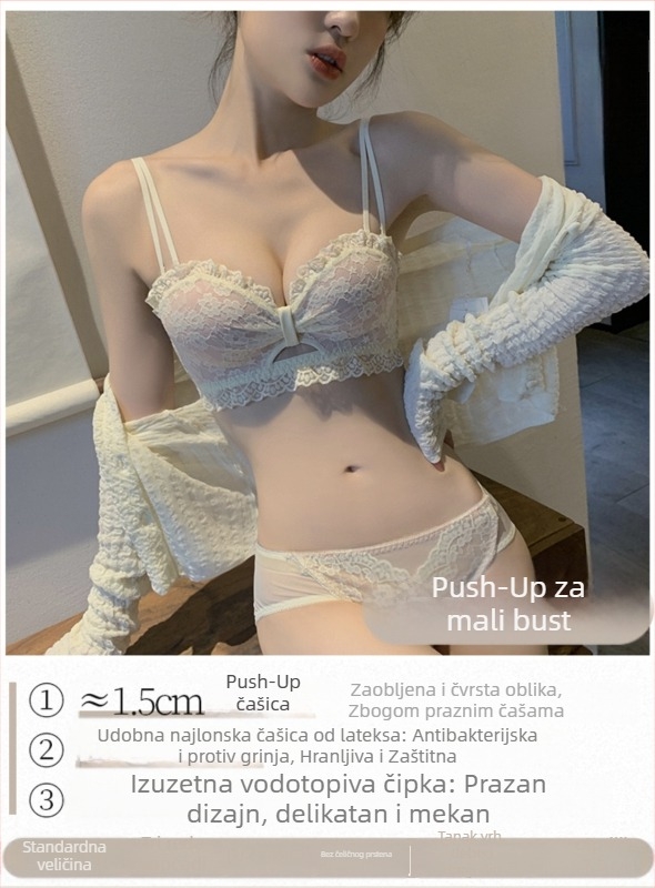 Čipkasti grudnjak bez metalne šipke, 3/4 šalice, srednje oblikovanje, uklonjive dvostruke naramenice