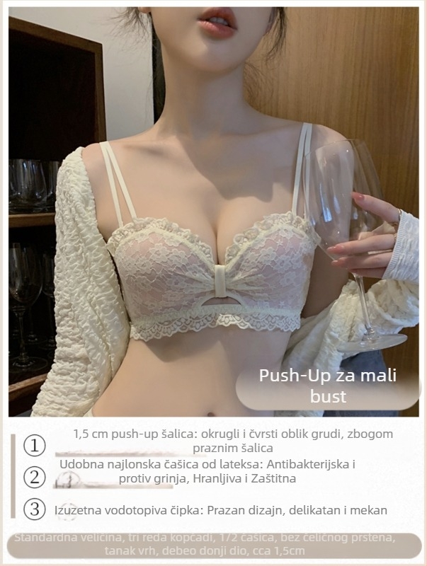 Čipkasti grudnjak bez metalne šipke, 3/4 šalice, srednje oblikovanje, uklonjive dvostruke naramenice