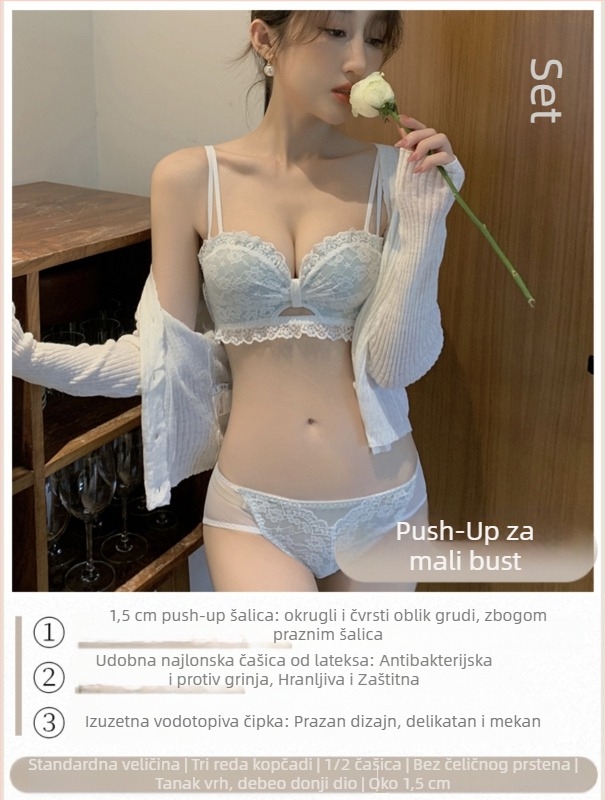 Čipkasti grudnjak bez metalne šipke, 3/4 šalice, srednje oblikovanje, uklonjive dvostruke naramenice