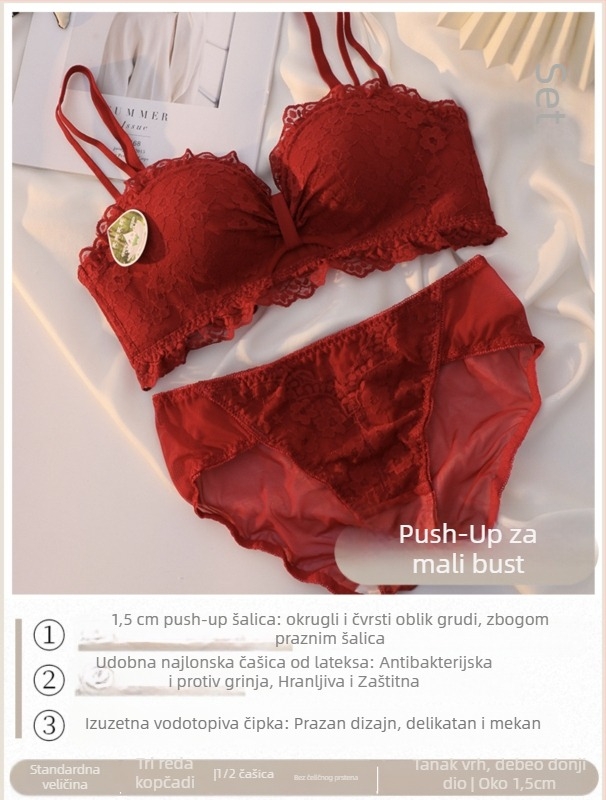 Čipkasti grudnjak bez metalne šipke, 3/4 šalice, srednje oblikovanje, uklonjive dvostruke naramenice