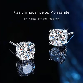 Zuowei Moissanite naušnice od srebra S925, geometrijski dizajn, četveroprugasto pričvršćivanje