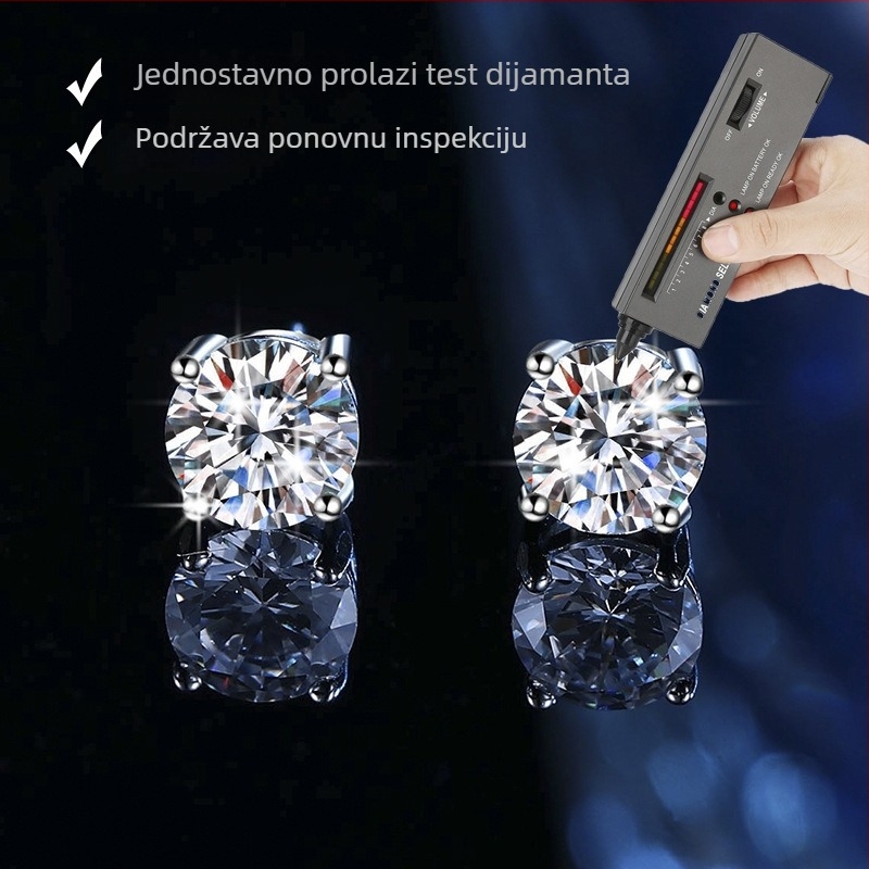 Zuowei Moissanite naušnice od srebra S925, geometrijski dizajn, četveroprugasto pričvršćivanje
