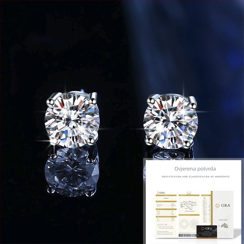 Zuowei Moissanite naušnice od srebra S925, geometrijski dizajn, četveroprugasto pričvršćivanje