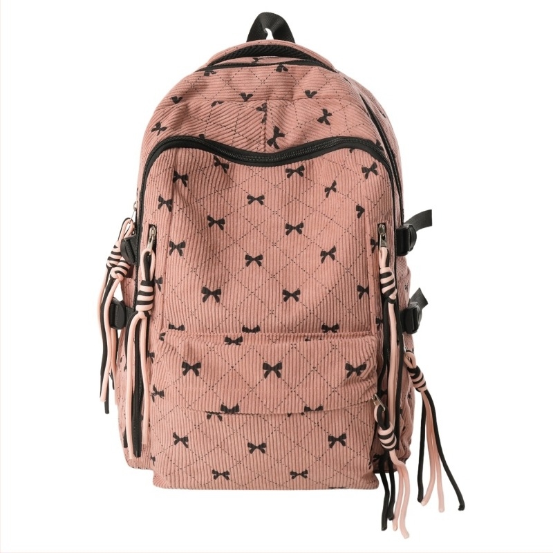 Corduroy ruksak s mašnicom, unisex, korejski stil, kapacitet 36–55 L, 13-inčni laptop