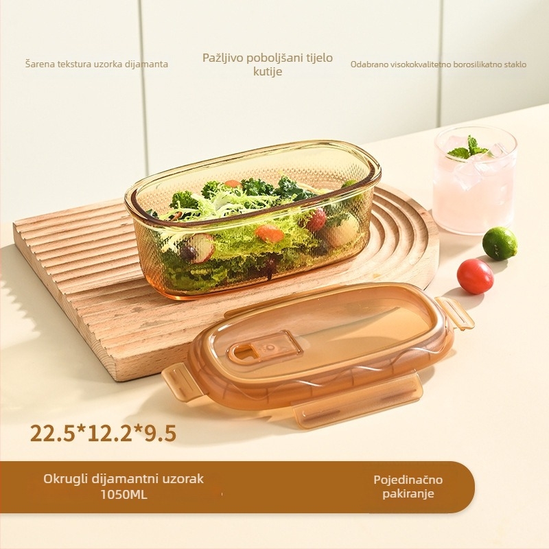 Staklena kutija za ručak, ovalnog oblika, borosilikatno staklo, mikrovalna sigurna, kapacitet 1–2 L
