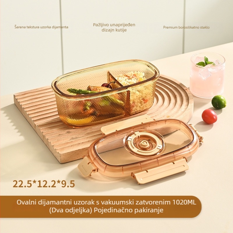 Staklena kutija za ručak, ovalnog oblika, borosilikatno staklo, mikrovalna sigurna, kapacitet 1–2 L
