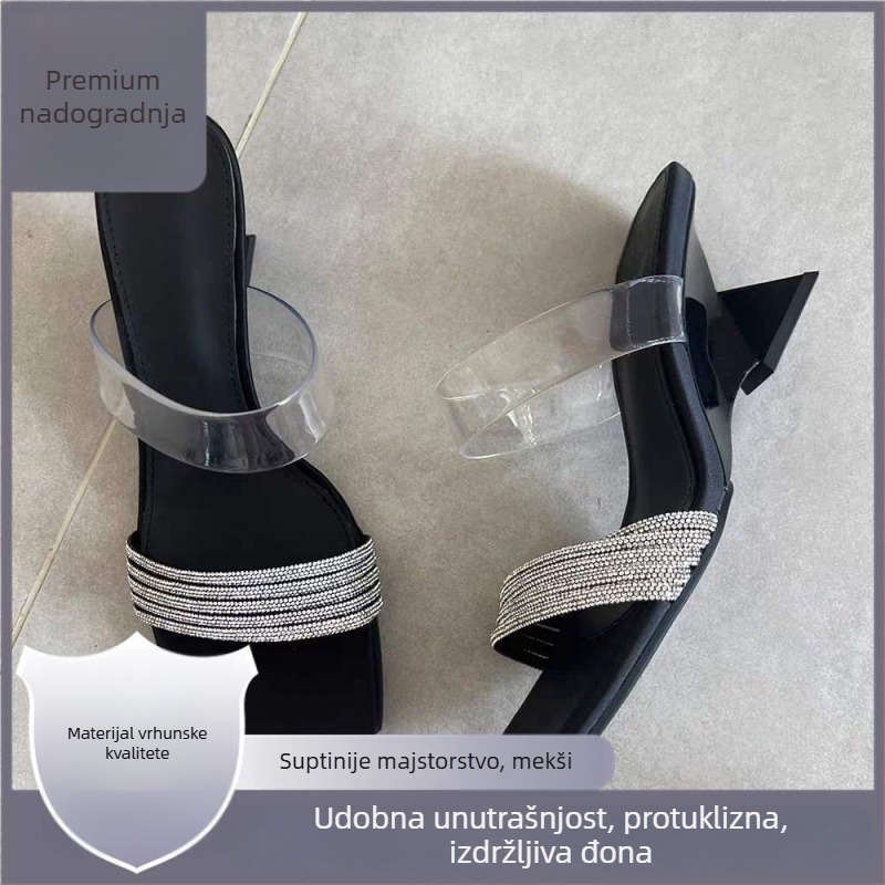 Ženske sandale s otvorenim prstom, kvadratnog vrha, jednim remenom, na klinu platformi (Gornji materijal: Sintetička koža; Đon: Guma; Uzorak: Jednobojan; Debljina đona: 0–3 cm)