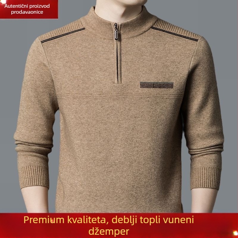 Vuneni pulover s krznom zeka 100%, dugi rukavi, debeli pleteni, kapuljača