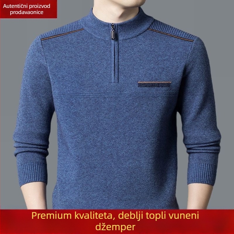 Vuneni pulover s krznom zeka 100%, dugi rukavi, debeli pleteni, kapuljača