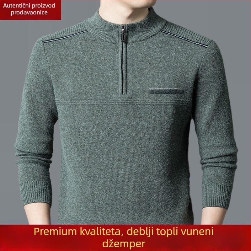 Vuneni pulover s krznom zeka 100%, dugi rukavi, debeli pleteni, kapuljača