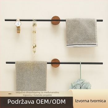 Zidni držač za ručnike, drveni, bez bušenja, jednopolna šipka za ručnike i polica za papuče, nosivost 10