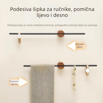 Zidni držač za ručnike, drveni, bez bušenja, jednopolna šipka za ručnike i polica za papuče, nosivost 10