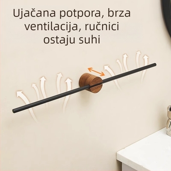 Zidni držač za ručnike, drveni, bez bušenja, jednopolna šipka za ručnike i polica za papuče, nosivost 10