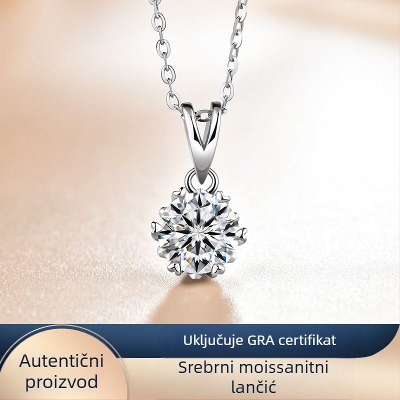 Moissanitni lančić od srebra 925 za žene, jednostavan geometrijski dizajn, šestokraki postavak, križni lanac, duljina 41–50 cm, 2,1 g, marka Under the banyan tree