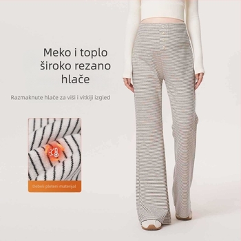 Trudničke harang hlače – debele, duge, visoki pas, poliester, prugaste