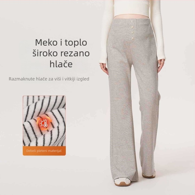 Trudničke harang hlače – debele, duge, visoki pas, poliester, prugaste