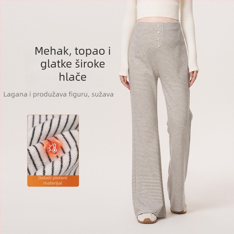 Trudničke harang hlače – debele, duge, visoki pas, poliester, prugaste
