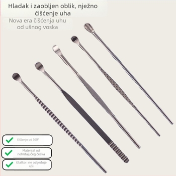 Set alata za čišćenje uha od nehrđajućeg čelika, mat završna obrada, unisex, šifra Yf2436(7)
