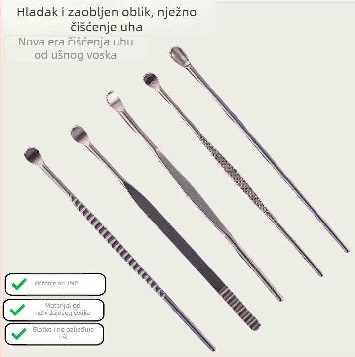 Set alata za čišćenje uha od nehrđajućeg čelika, mat završna obrada, unisex, šifra Yf2436(7)