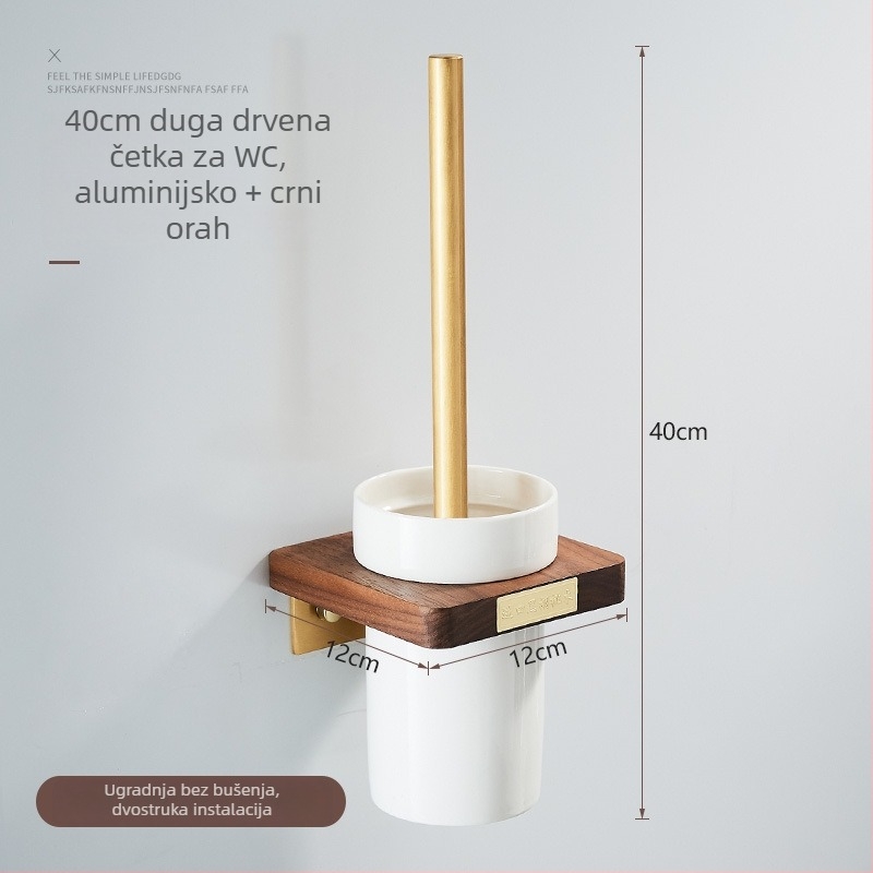 Lang Pai zidni stalak za ručnike od orašastog drveta – 2 etaže, nosivost 20 kg, bez bušenja, kupaonica, oksidacijski završni sloj