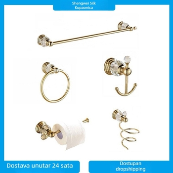 Jednoručni držač ručnika sa zlatnim premazom od cinkovog legura, držač za četkicu i čašu, nosivost 15 kg, lagani luksuzni stil