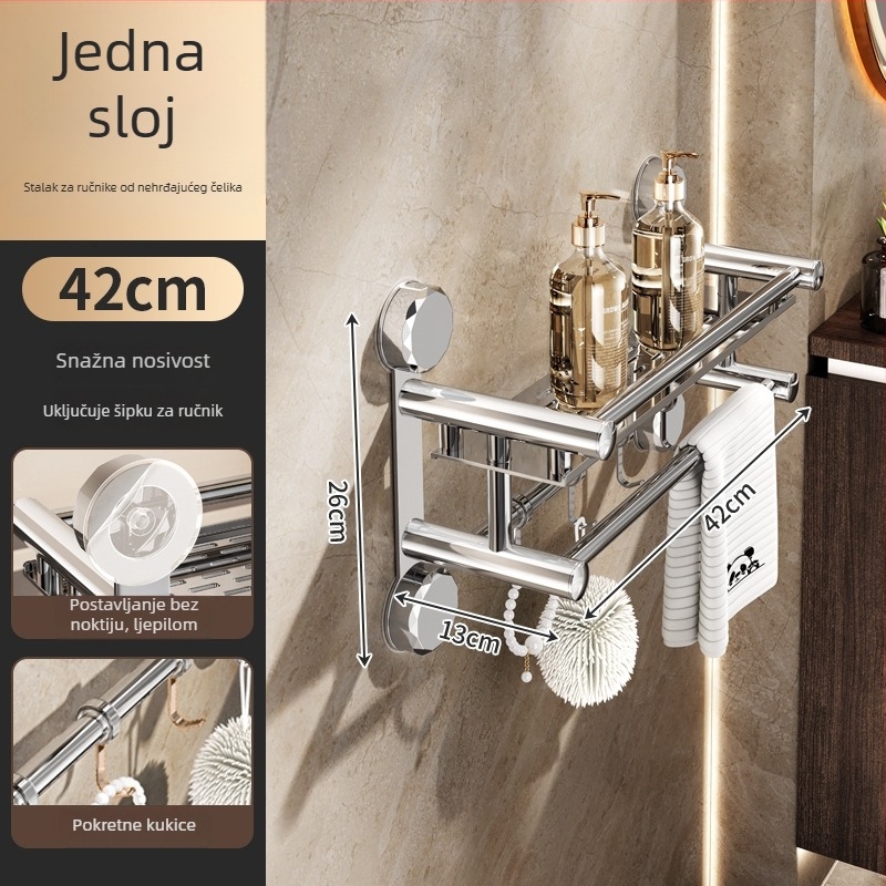Zidni držač ručnika u kupaonici, bez bušenja, nehrđajući čelik, završna obrada sprejom, 1 etaža, moderni minimalistički dizajn, za pohranu
