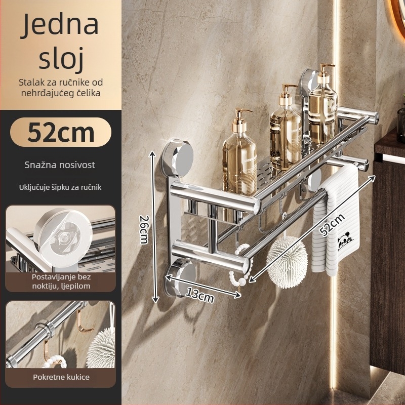 Zidni držač ručnika u kupaonici, bez bušenja, nehrđajući čelik, završna obrada sprejom, 1 etaža, moderni minimalistički dizajn, za pohranu