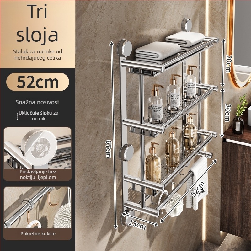 Zidni držač ručnika u kupaonici, bez bušenja, nehrđajući čelik, završna obrada sprejom, 1 etaža, moderni minimalistički dizajn, za pohranu