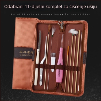 Set alata za čišćenje uha – svjetleća žlica za uho, nehrđajući čelik + futrola za pohranu, 11-dijelni komplet, marka Qilizuo
