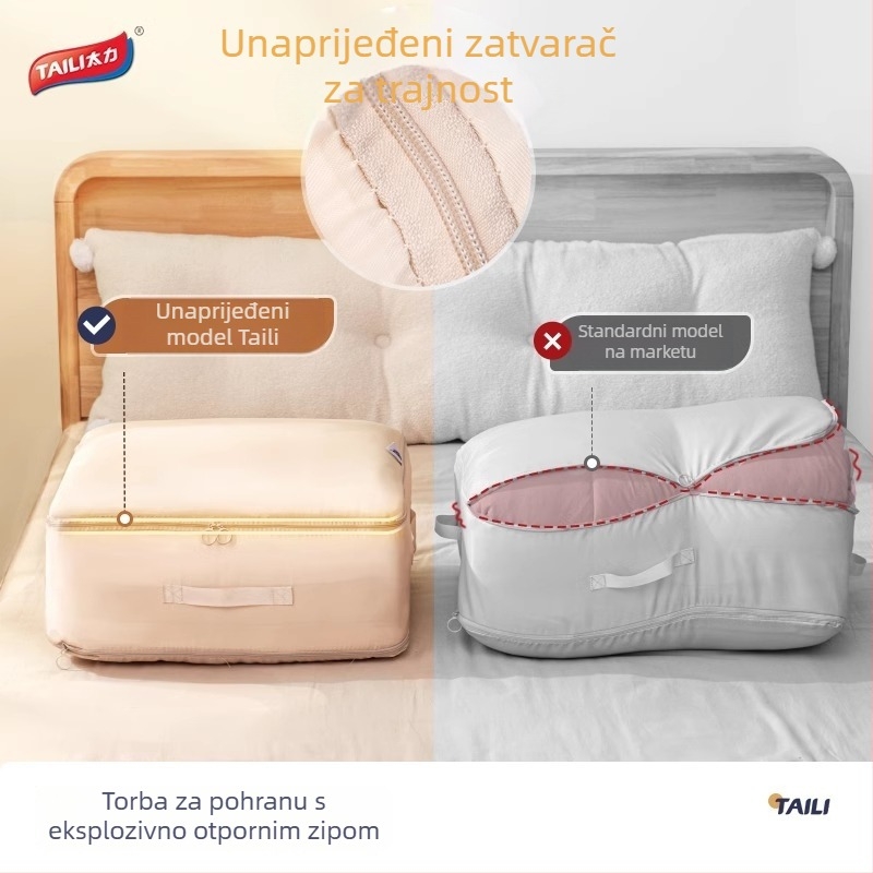 Kockasta kompresijska vreća sa zatvaračem od twilla – za odjeću i deke, višenamjenska pohrana (Kockasti oblik; Twill materijal; Za odjeću i deke; Višenamjenska pohrana)