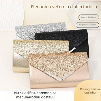 Večernja torbica s poklopcem - horizontalni kvadratni oblik, poliester vanjska površina, poliester podstava, zaključavanje