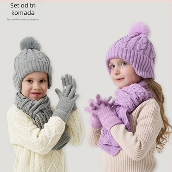 Dječji vuneni set: kapa, šal i rukavice – unisex, Twist uzorak, jesen-zima