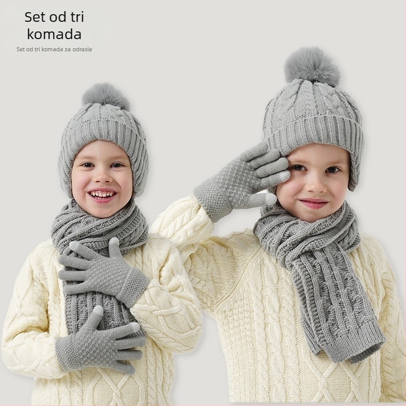 Dječji vuneni set: kapa, šal i rukavice – unisex, Twist uzorak, jesen-zima