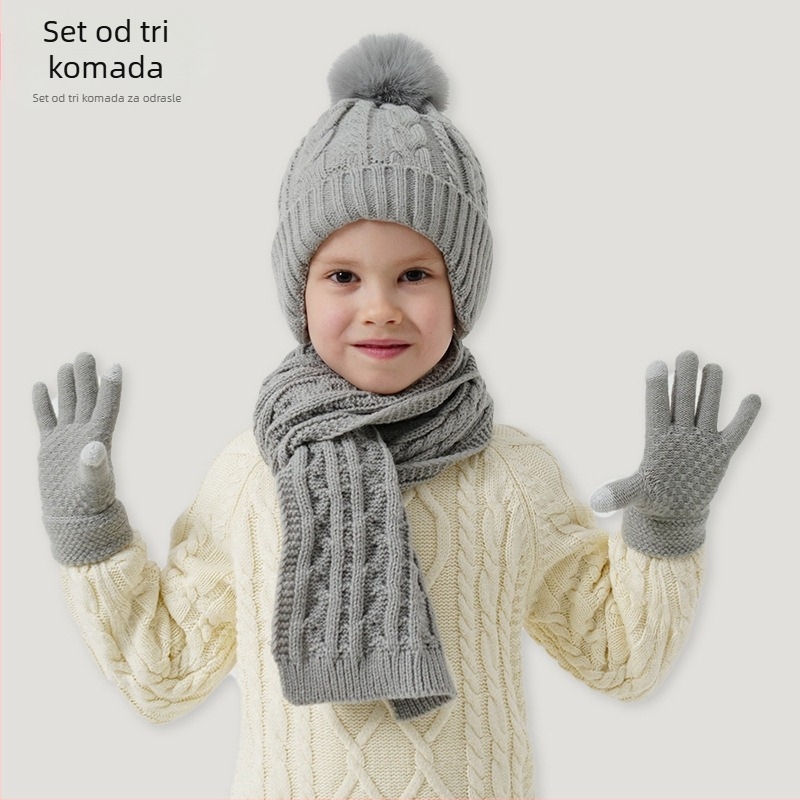 Dječji vuneni set: kapa, šal i rukavice – unisex, Twist uzorak, jesen-zima