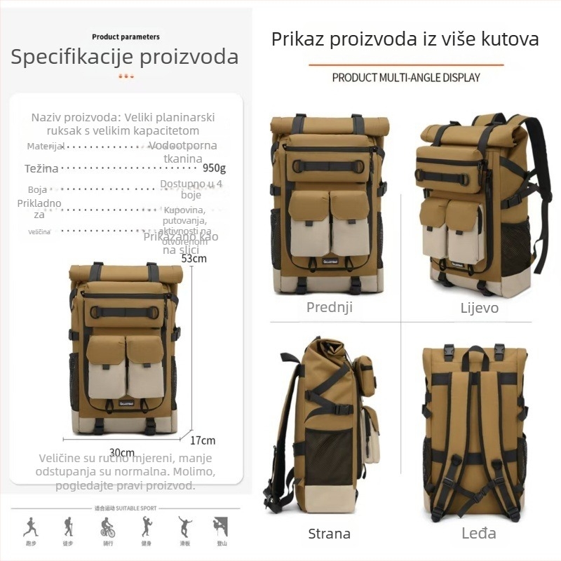 Putni ranac u korejskom stilu, unisex, 36–55 L, Oxford tkanina, vodootporan, Santiaoren