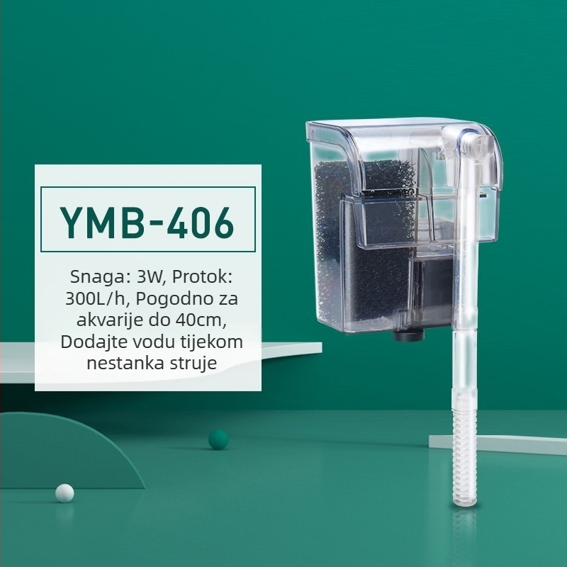 Yee Filter za akvarij – Mala tiha vanjska 3-u-1 pumpa za zidni vodopad, oksigenacija i cirkulacija, plastika; Za slatkovodne ribe; Modeli: YMB-401/403/404/405; Brand: Yee