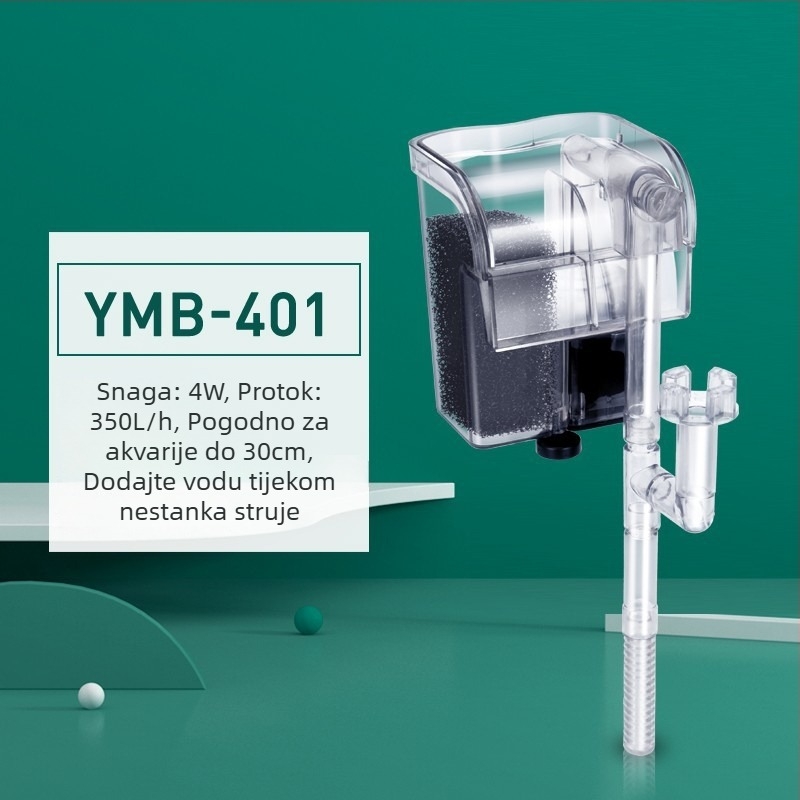 Yee Filter za akvarij – Mala tiha vanjska 3-u-1 pumpa za zidni vodopad, oksigenacija i cirkulacija, plastika; Za slatkovodne ribe; Modeli: YMB-401/403/404/405; Brand: Yee