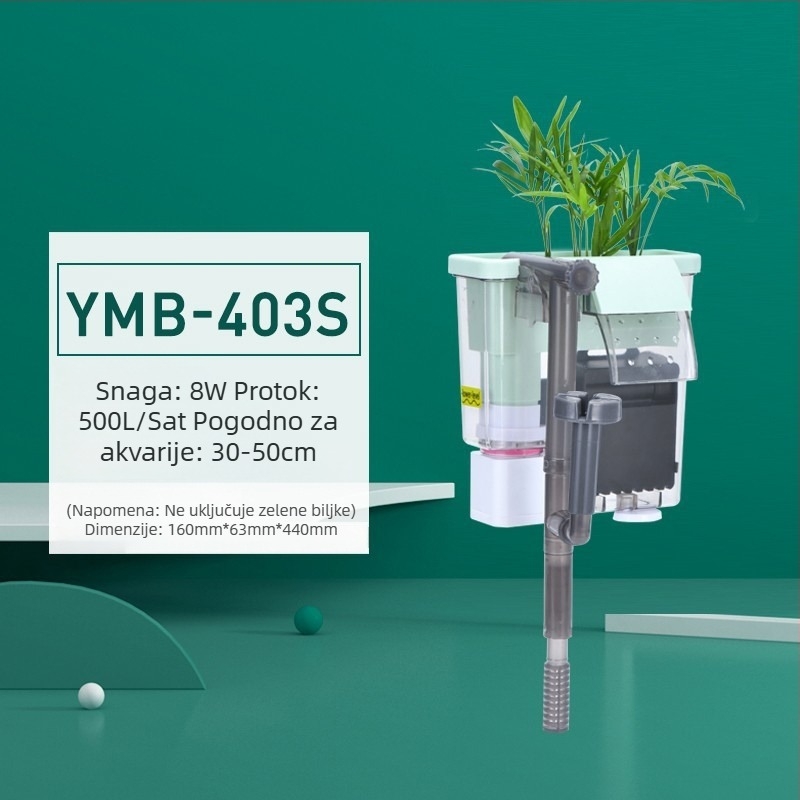 Yee Filter za akvarij – Mala tiha vanjska 3-u-1 pumpa za zidni vodopad, oksigenacija i cirkulacija, plastika; Za slatkovodne ribe; Modeli: YMB-401/403/404/405; Brand: Yee