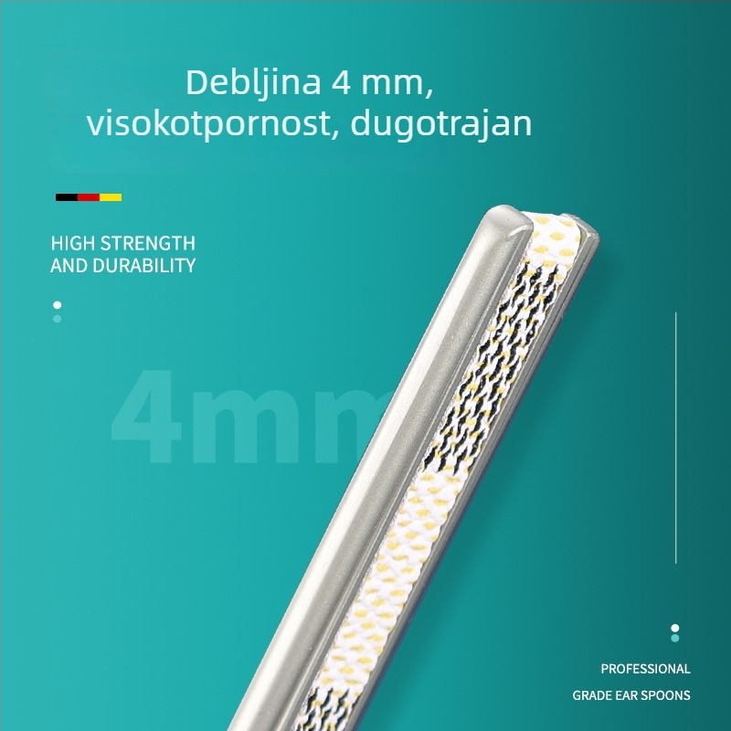Nehrđajući čelik, jednohlavá ušna žlica za čišćenje ušnog kanala, klasičan oblik žlice