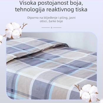 Pamučni trodijelni set posteljine za krevet na kat, za jednokrevetni studentski dom – uključuje plahtu, navlaku za jorgan i jastučnicu; tkanina twill, reaktivno bojanje, geometrijski uzorak