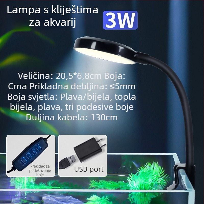 Klip LED svjetiljka za akvarij, vodootporna rasvjeta za vodene biljke, dodatno osvjetljenje (Brand Tianyue; Materijal ABS; Snaga 3W)