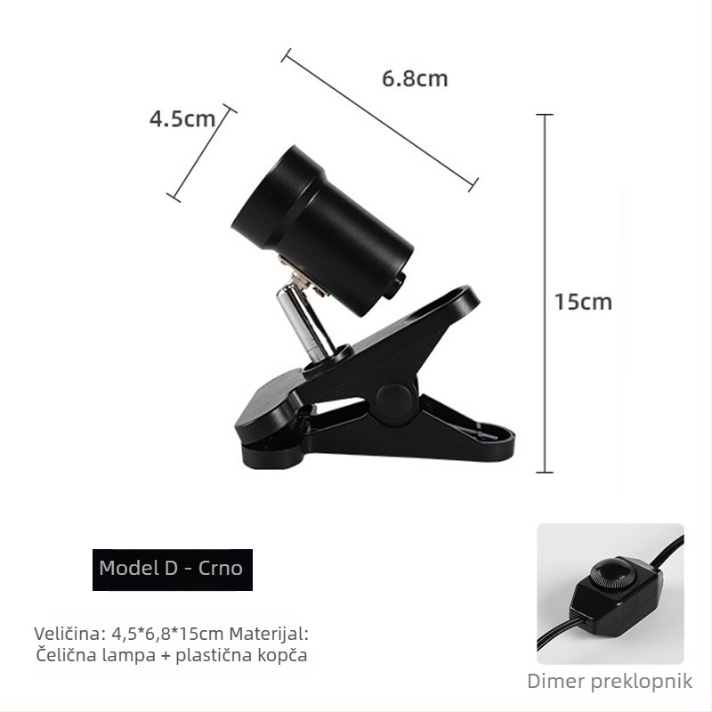 Lampa za basking za reptile — 25W, puni UVB spektar, podesiva pod više kutova, PVC i nehrđajući čelik