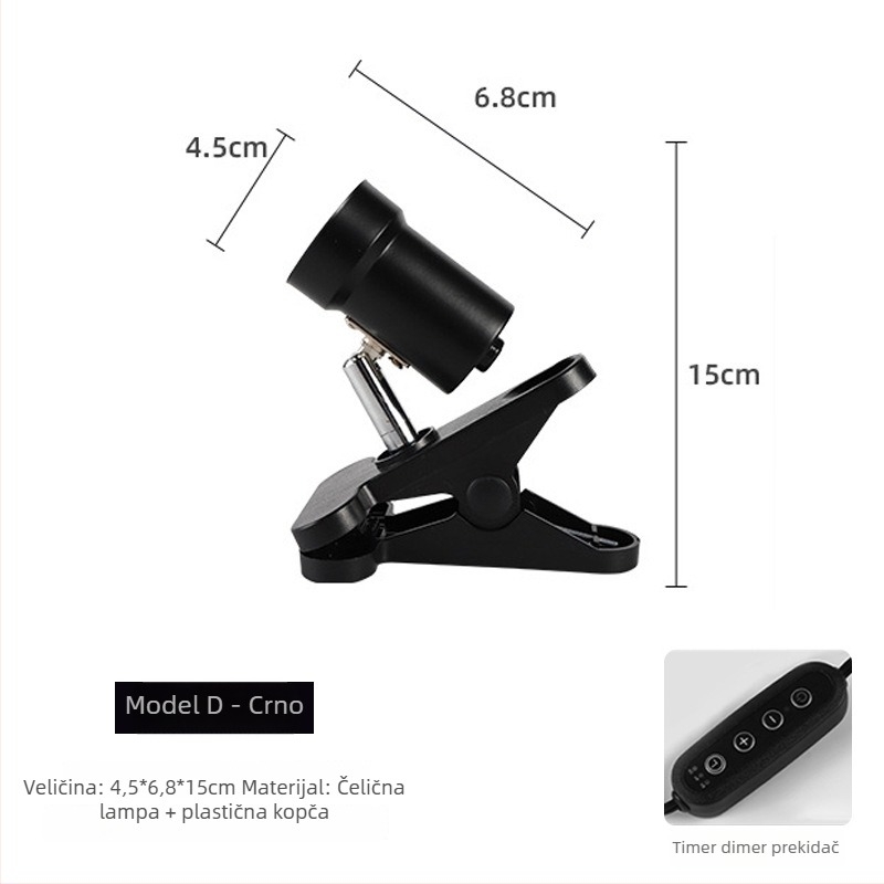 Lampa za basking za reptile — 25W, puni UVB spektar, podesiva pod više kutova, PVC i nehrđajući čelik