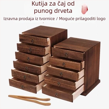 Drvena kutija za čaj s ladicom i višeslojnim pladnjem za čaj, kapacitet 18 L, model 121, set od 12 kom