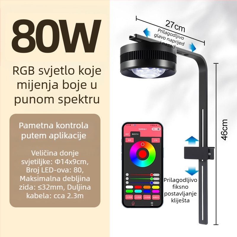 LED svjetlo za akvarij, Yao rui, 55–80 W, plast, poboljšava osvjetljenje