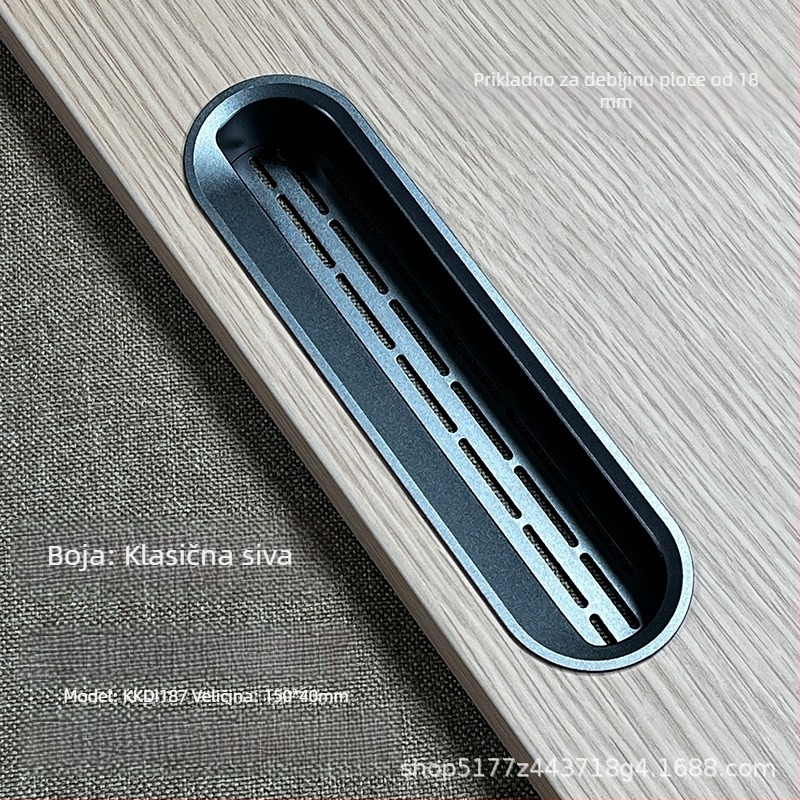 Ručka za vrata ormarića s mrežicom za ventilaciju - aluminijska legura, CNC obrada, traka oblik, modularna ugradnja