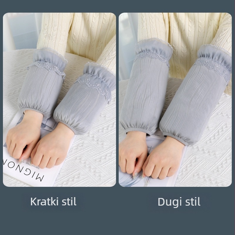 Ženski zaštitni rukavi od flanel materijala s čipkom, sašiveni, anti-prljavosti, jesen-zima, jednostavan uzorak