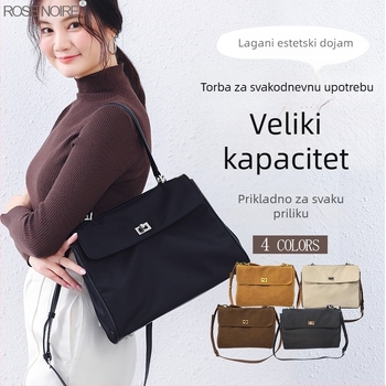 Najlonska tote torba – gradski stil jednostavnosti, vertikalni kvadratni oblik, zaključavanje, džep sa zipom