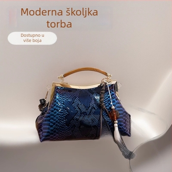 Torba za ramena u obliku školjke od PU kože, uzorak krokodila, zatvaranje klipom, unutarnja džep s zipom