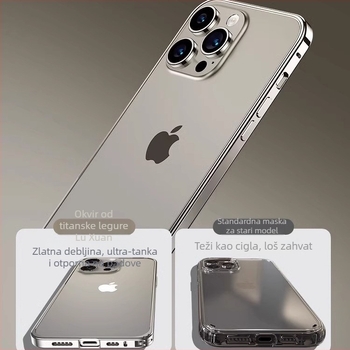 Kućište za iPhone 14 Pro Max i iPhone 15 Pro Max s titanom obojenom metalnom ramom, izuzetno tanko s punom zaštitom, otporno na padove i otiske prstiju; aluminijska legura, obrada